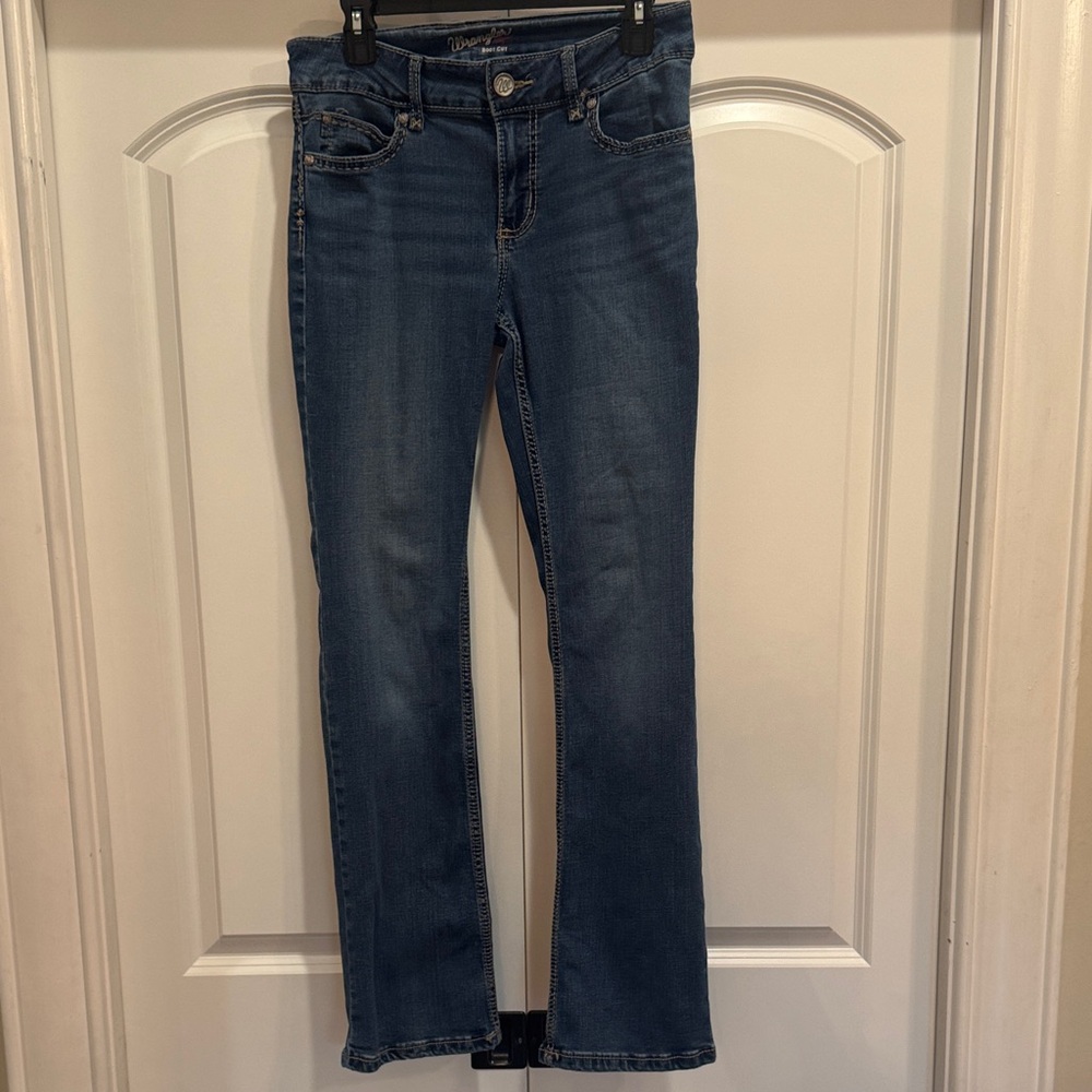 Wrangler Dark Blue Boot Cut Jeans with Gold Button